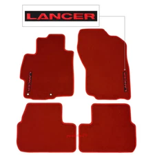 For 08-17 Mitsubishi Lancer Nylon Floor Mats Carpet Front Rear Set w/ Red Emblem