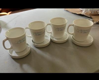 Set of 4 Corning Corelle SEA AND SAND Pattern Coffee Cups & Saucers **NEW**
