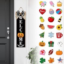 Welcome Sign for Front Door Interchangeable Porch Sign with 24 Pcs Black