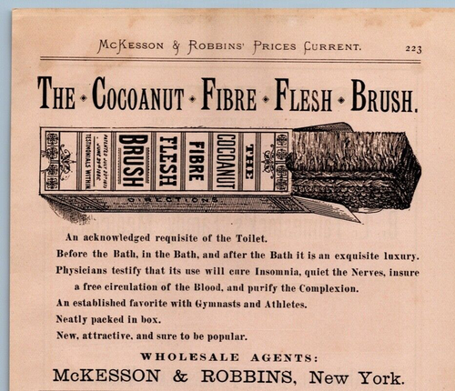 Cepillo de carne de fibra de coco 1889, pastillas de diente de león curandero medicina anuncio impreso - Imagen 2 de 3