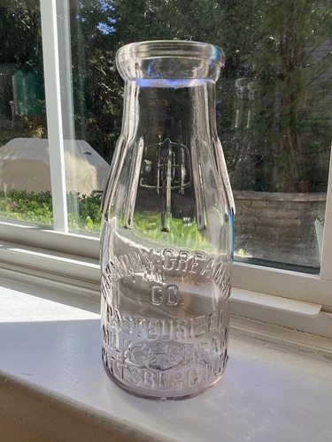 Vintage Harmony Creamery Embossed Pint Glass Milk Bottle Pittsburgh PA