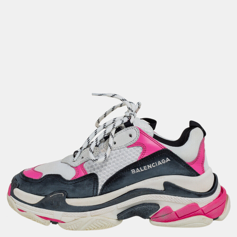 Balenciaga White/Pink Leather And Mesh Triple S Platform Balenciaga White/Pink Leather And Mesh Triple S Platform