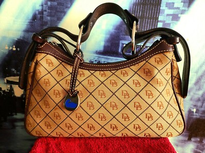 Dooney Bourke Double Handle Leather And Canvas Khaki/Brown Monogram Purse 