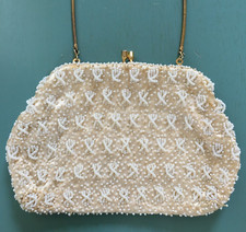 Vintage Satin Evening Bag Seed Pearls Sequins Atlantico Hand Made in Hong Kong