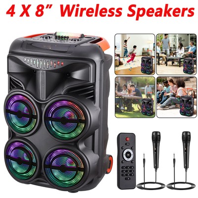4 X 8'' Bluetooth Speakers + Two Wired Microphones PBX-840 QFX USB/SD/FM/EQ/AUX