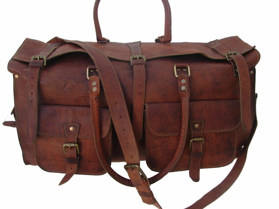 Men’s genuine Soft Leather large vintage duffel travel gym weekend