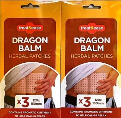 6 X TREAT & EASE DRAGON BALM HERBAL PATCHES/HEAT PADS - 6 PACK