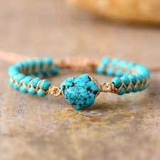 Natural Turquoise Healing Reiki Handmade Women Blue Chakra Bracelet Xmas Gifts