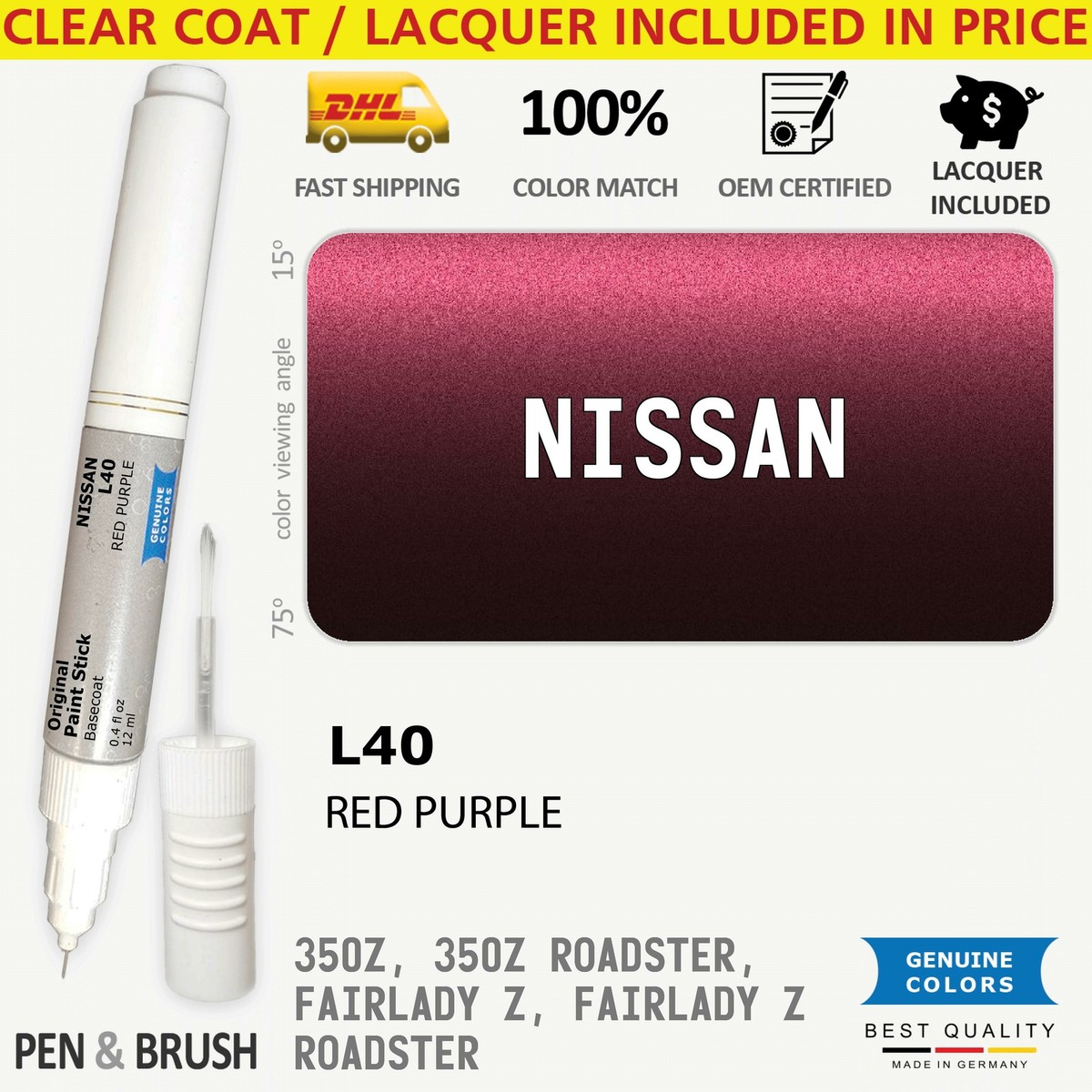 L40 Touch Up Paint for Nissan Purple 350Z ROADSTER FAIRLADY
