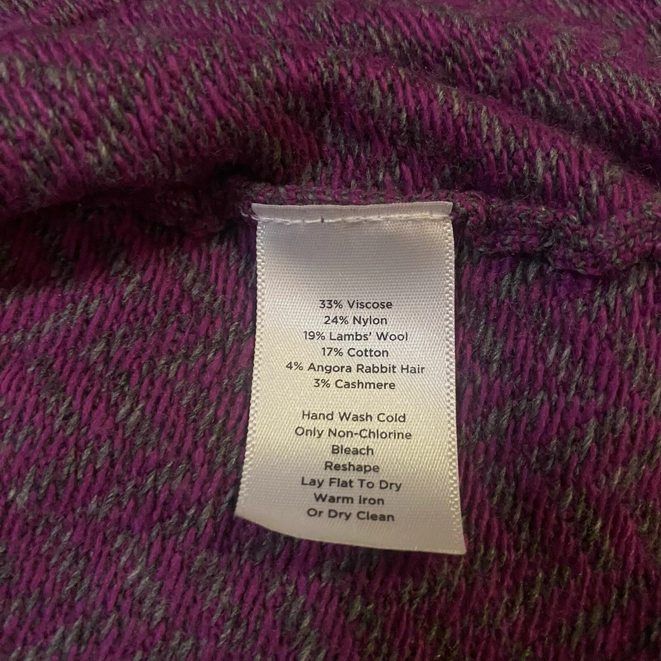 Cardigã Talbots roxo cinza lã de cordeiro angorá cashmere mescla frente aberta tamanho M - Imagem 3 de 4
