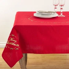 Saro Lifestyle Merry Christmas Embroidered Design Holiday Tablecloth,