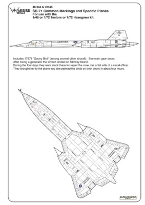 Warbird 48044 1/48  Sr-71 Blackbird Common Markings/Stencils decal