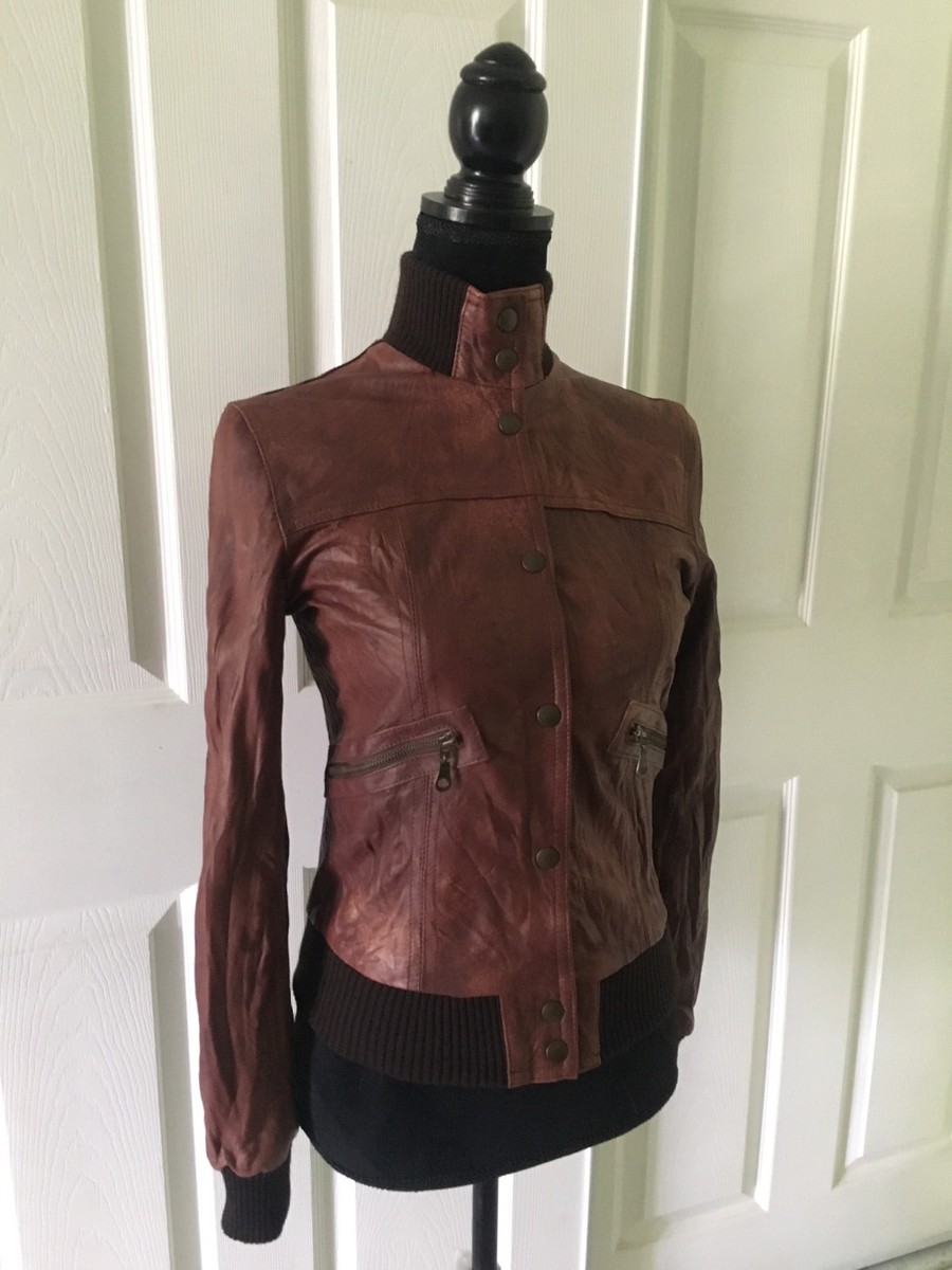 NWOT MADE IN ITALY WASHED DISTRESSED LAMB LEATHER MOTOCYCLE JACKET
