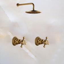 Antique Brass Shower Faucet Set 8 inch Shower Head Wall Mount Hot Cold Mixer Tap