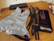 FORMAL TUXEDO VEST SET - NEW MEN'S bow tie SUSPENDERS hanky RET75 NWT