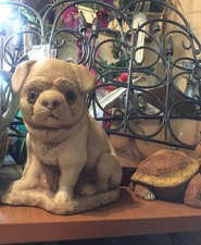 Vintage Carved Pug Sculpture Sitting On Base Indoor/Outdoor Made in England DOG