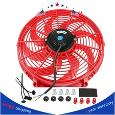 Red 12V 14" inch Universal Slim Fan Push Pull Electric Radiator Cooling Kit