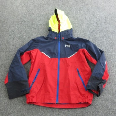 Helly Hansen Jacket Kids 10 Navy Red Hooded Rain Coat Reflective Hi Vis YO40321M