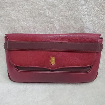 Sac pochette Cartier Must Line en cuir bordeaux pochette authentique logo uni... - Photo 1/4