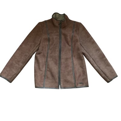 Vintage Esprit Brown Faux Suede Shearling Coat Size M 90's Classic Traditional