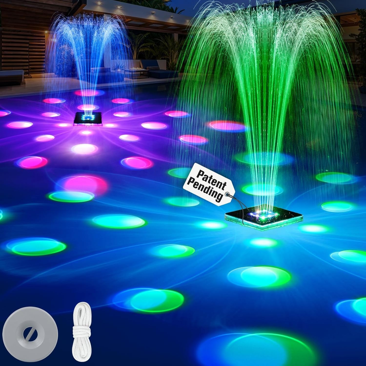 Fuente Solar Patente 2026,Fuente Solar Flotante Piscina con 9 Luces y Ancla,L