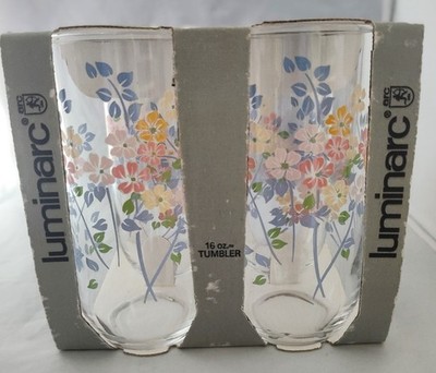 Luminarc 16oz Glass Tumblers Spring Bouquet Set of 4 (D17T)