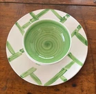 Vintage Stangl Hand Painted Green/White Bamboo Ceramic Plates & Bowls Set of 8