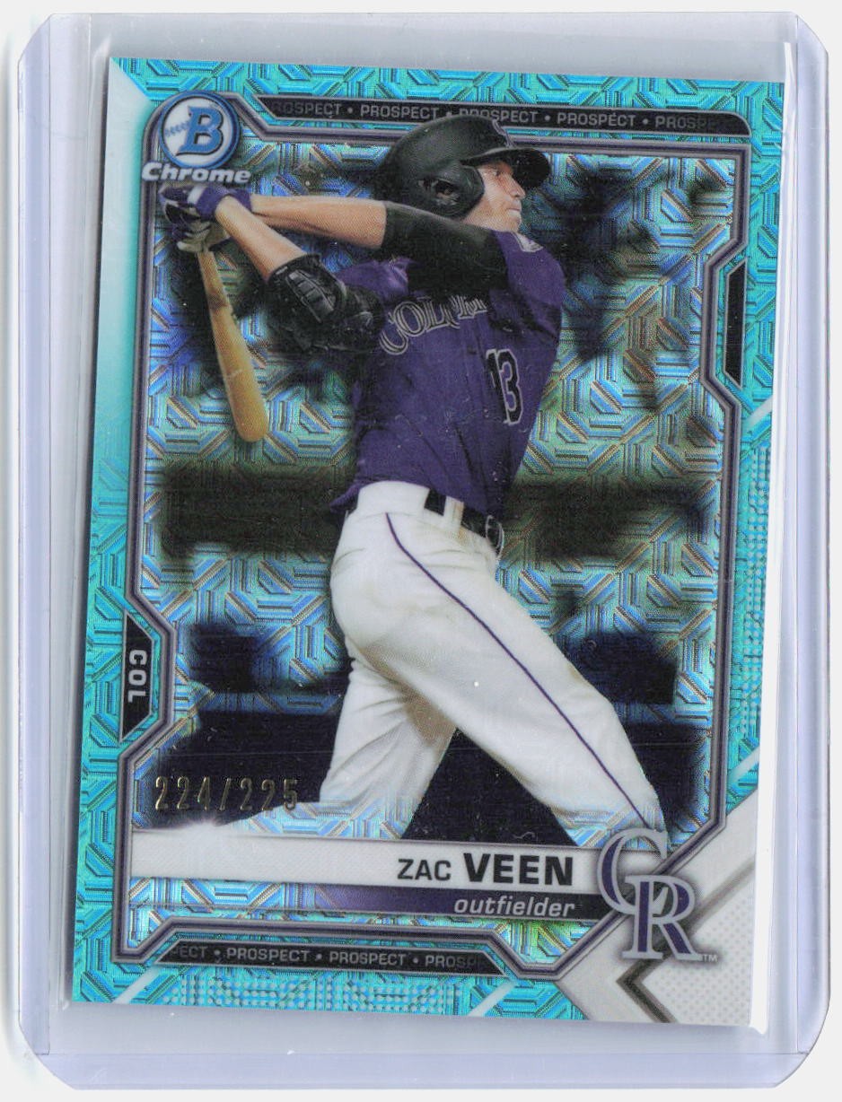 2021 Bowman #BCP-3 Zac Veen Chrome Prospects Mojo Refractor Aqua #/225