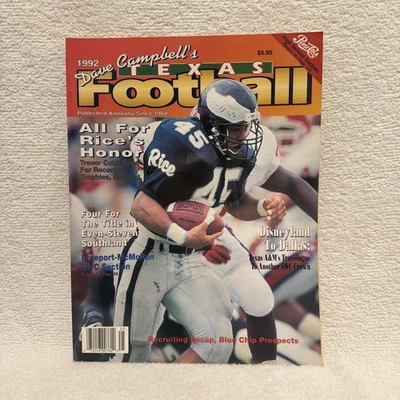 1992 Dave Campbell’s Texas Football Magazine Rice Owls - Image 1 of 4