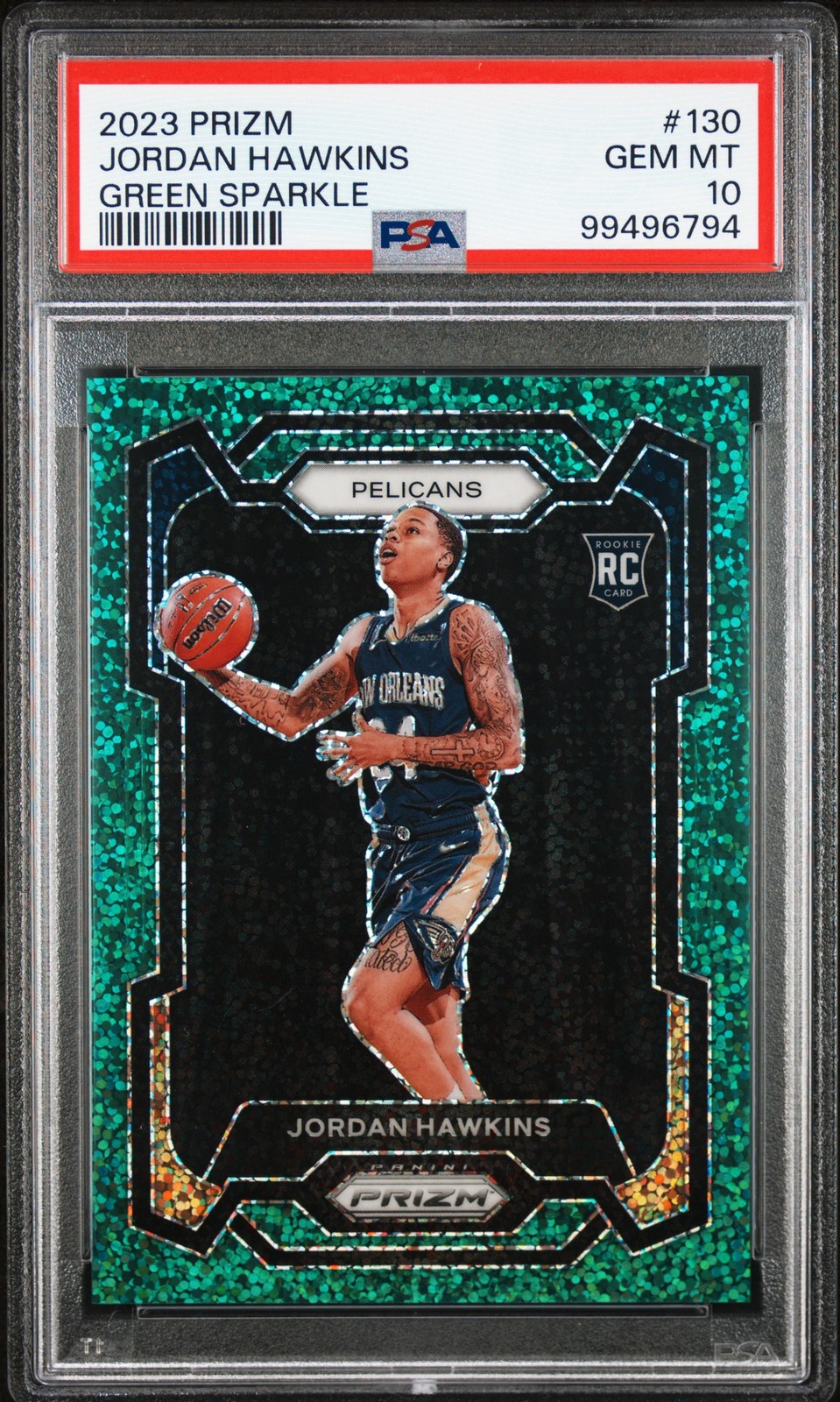 2023 PANINI PRIZM GREEN SPARKLE #130 JORDAN HAWKINS 7/8 PSA 10