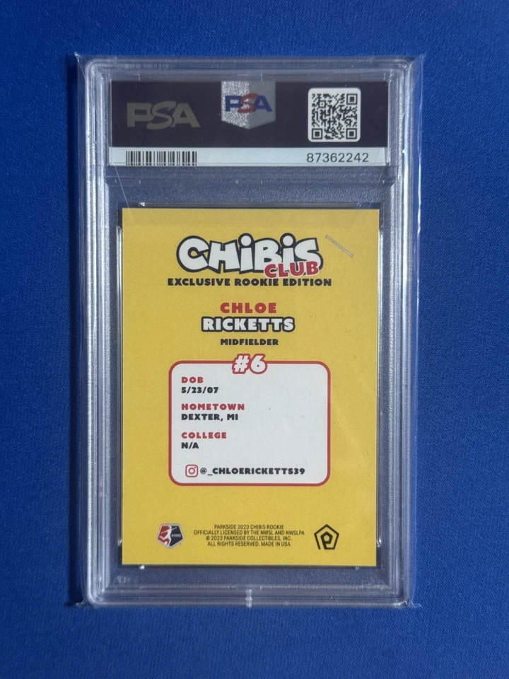 CHLOE RICKETTS 2023 PARKSIDE NWSL CHIBIS CLUB ROOKIE CLASS #6 PSA 9 - Image 2 of 2