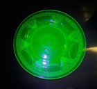 2 Federal Glass 8.5" Luncheon Plates GEORGIAN GREEN Love Birds (Uranium, 1930s) — photo 5