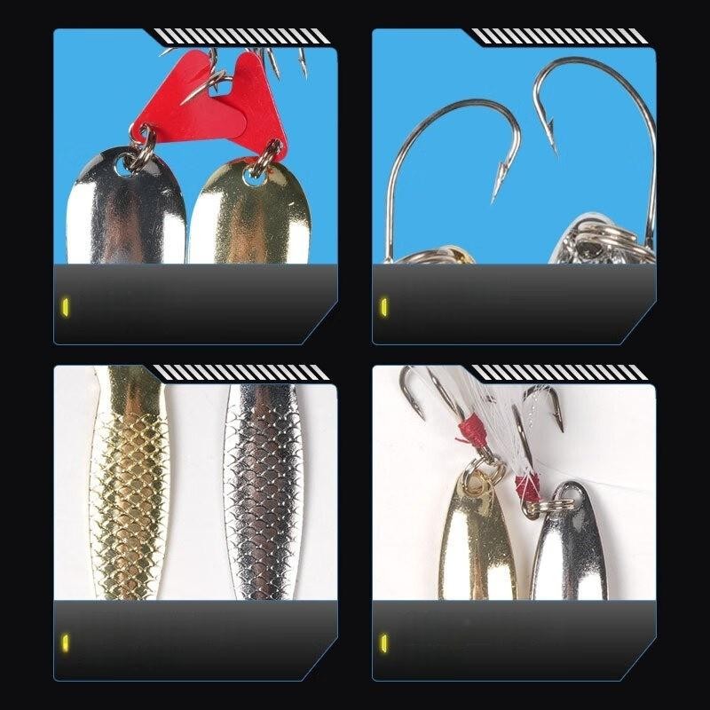 Fishing Lure Kit 16 Pcs Sets Trolling Jigging Lure Metal Spoon for Bass Pike