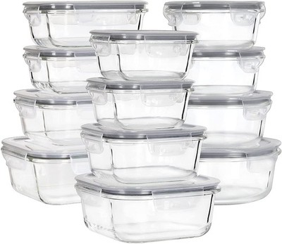 Glass Food Storage Containers with Lids, [24 Piece] Meal Prep Containers, Air...