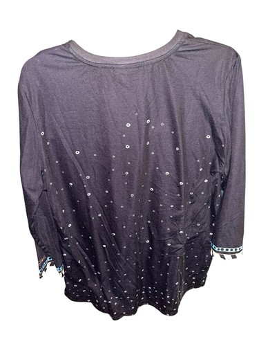 Laurel Burch Black 3/4 Sleeve Polka Dot Cats Lightweight Artsy T-Shirt Large XXL - Picture 2 of 3
