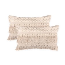 REDEARTH  Boho Textured Throw Pillow Cushion Covers- Lumbar Woven Tufted D