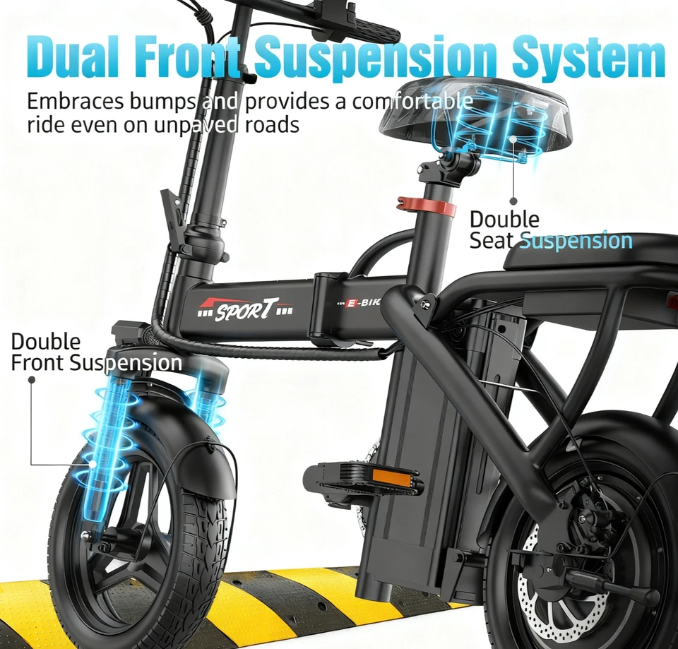 Bicicleta Eléctrica para Adultos, Batería Extraíble Litio 48V 10AH, 560W Plegable Foto 4 de 4