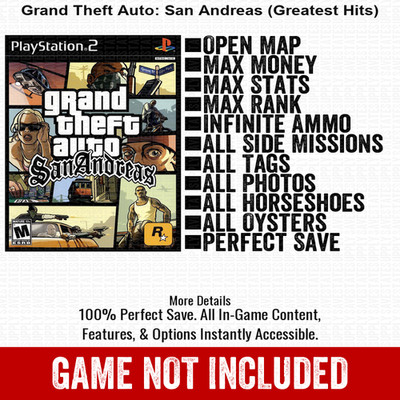 Grand Theft Auto San Andreas Greatest Hits 100% All Items PS2 Memory Card