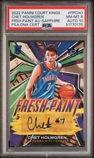 2022-23 PANINI COURT KINGS CHET HOLMGREN FRESH PAINT SAPPHIRE 20/25 RC PSA 8/10