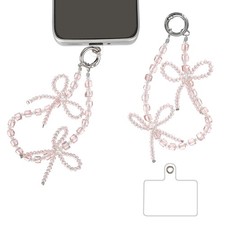 Phone Wrist Strap, 10" Crystal Beaded Phone Lanyard with Tether Tabs, Pink