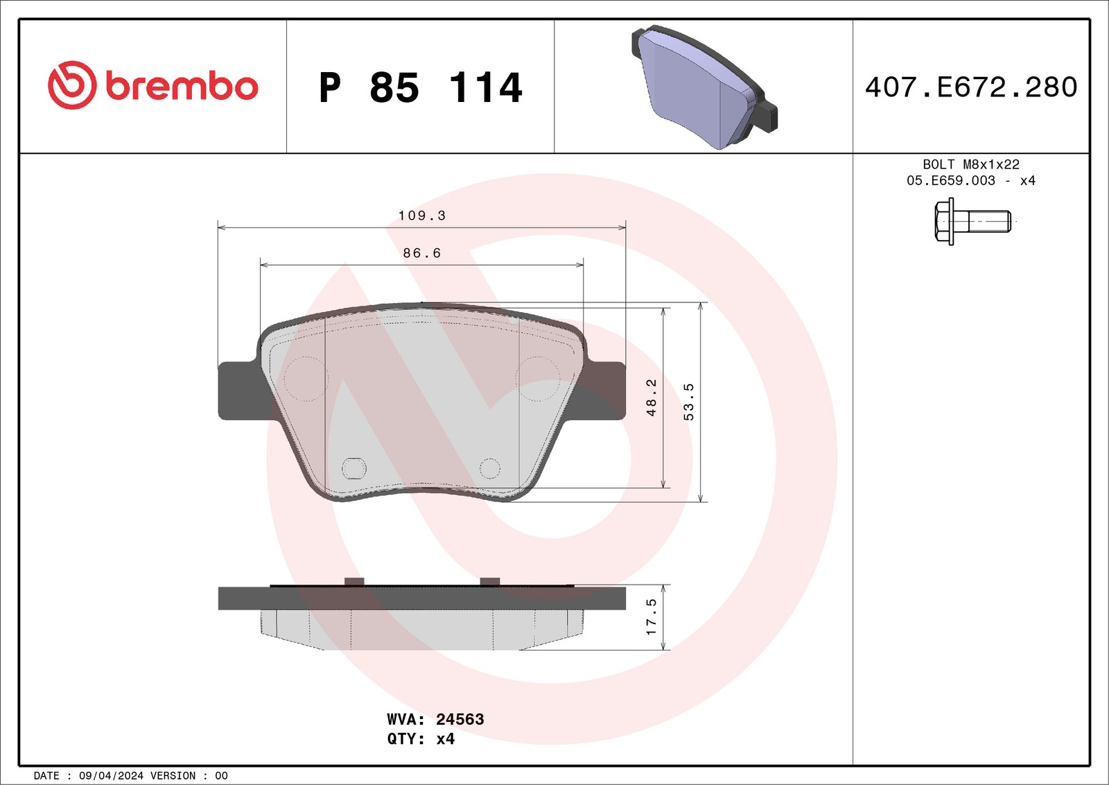 Brembo P85114 Bremsbelagsatz für Scheibenbremse Bremsbelagsatz - Bild 7
