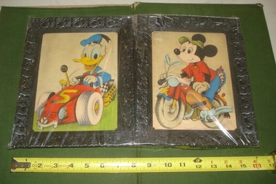 Vintage 1950s or 60s Disney MICKEY MINNIE GOOFY & DONALD Framed Pictures SET