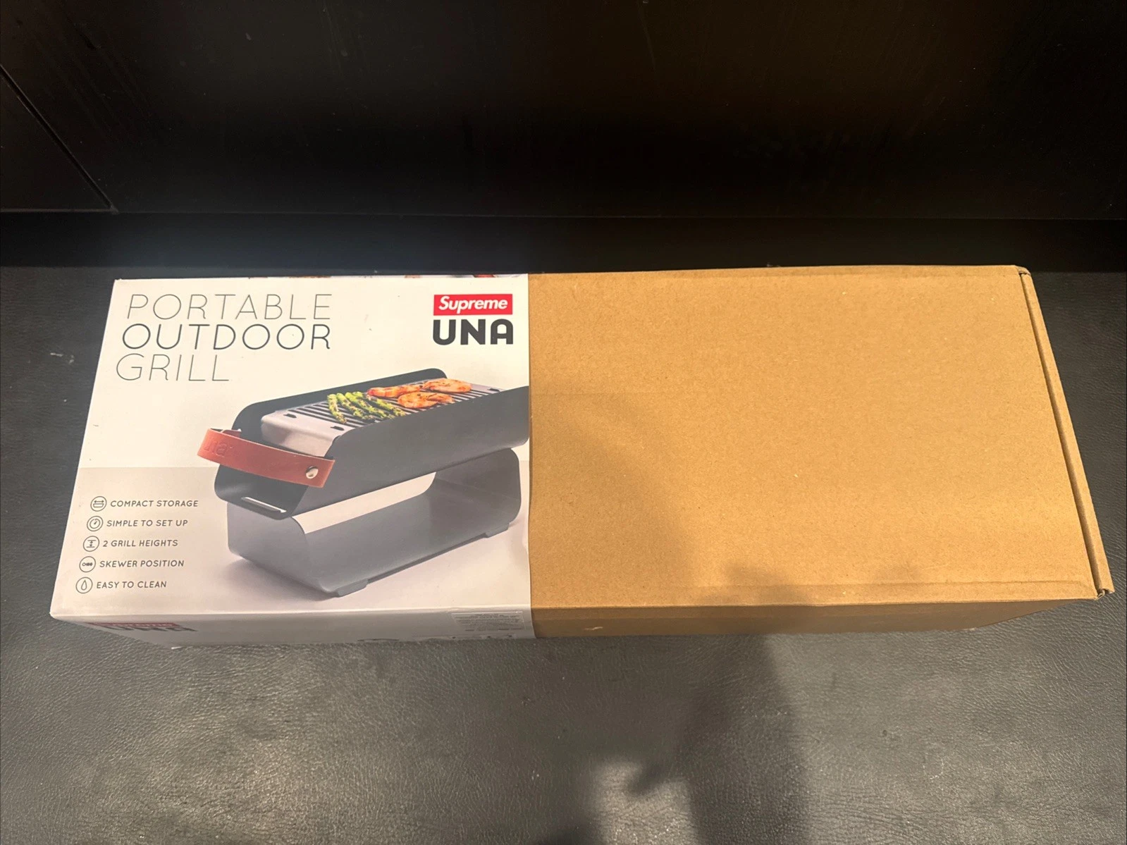 NEW Supreme Una Black Portable Outdoor Grill w/ Leather Handle FW25A3