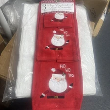 CHRISTMAS 3 PIECE TOWELS SET BEAUTIFUL RED SANTA CLAUS HO HO BRAND NEW SO CUTE!!