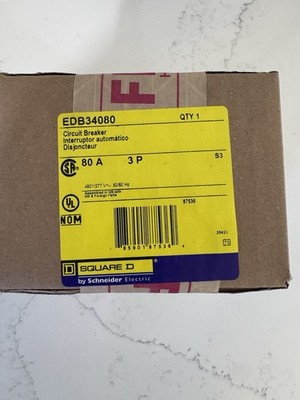 Square D EDB34080 Breaker 80A 3P 480V 3PH EDB 80 Amp 3 Pole (Brand New)