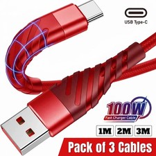 USB A to Type C Cable 6A 66W Fast Charger Braided Long USB C Lead 0.25M 1M 2M 3M