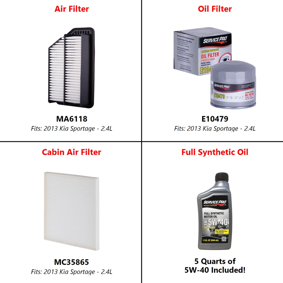 2013 Kia Sportage 2.4L Complete Air, Oil & Cabin Filter Kit (5W-40) - Image 2 of 4