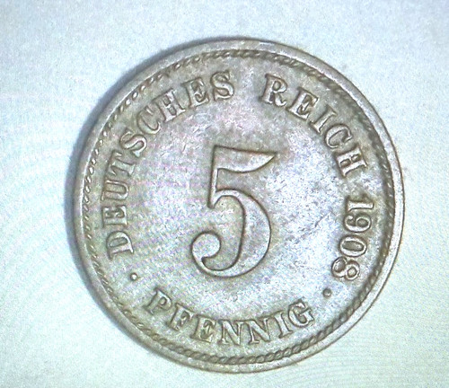Germany 1908-G  5 pfennig coin High grade