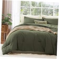 King Size Comforter Set - 3 Pieces Olive Green King 102" 90" 01- Olive Green