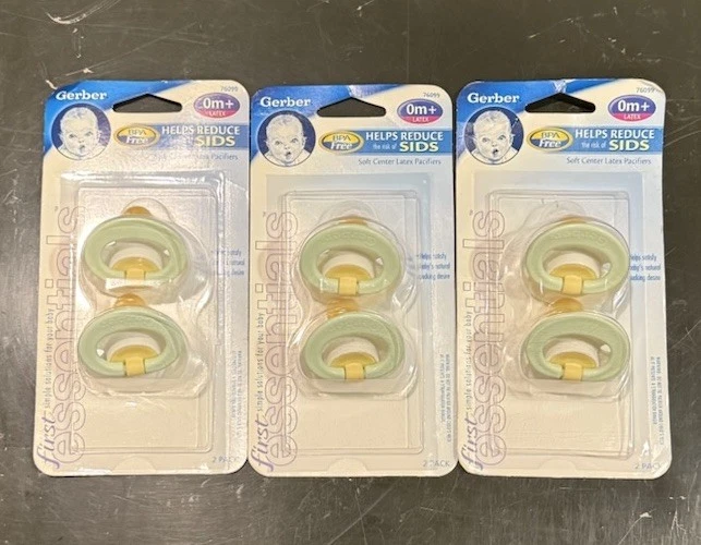 Gerber First Essentials (3) 2-pk SOFT CENTER Pacifiers BPA Free latex 0m+ Green
Opens in a new windo